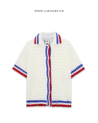 White Stripe 3-Colour Mesh Knit Polo
