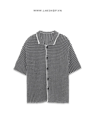 Áo Black & White Checkerboad Mesh Knit Polo