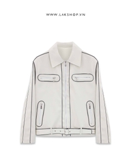 Áo White with Trim Light Leather Jacket cs2