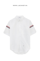 Th0m Br0wne White Oxford Grosgrain Armband Short Sleeve Shirt