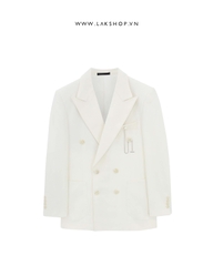 Áo Cream White Striped Double Breasted with Peal Chain Blazer cs2