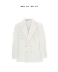 Cream White Striped Double Breasted with Peal Chain Blazer cs2