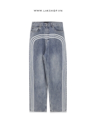 3-Stripe Wide-Leg Blue Jeans