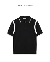 Áo Black Zipper Polo Knit Shirt