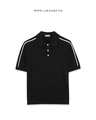 Black Stripe Shoulder Knit Polo Shirt