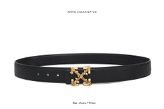 0ff-Whjte Buckle Black Leather Belt (4cm)