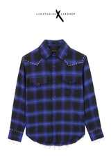 Áo Lak Studios Stud Checked Flannel Shirt in Blue  cs9