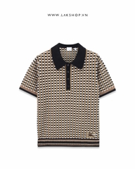BBR Checked Knit Polo Sweater in Brown