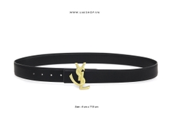 Y.S.L Logo Buckle Black Leather Belt (4cm)