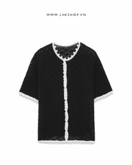 Áo Black Knit with White Trim Cardigan
