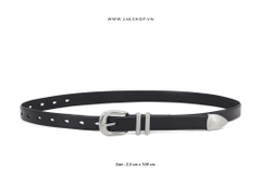 Thắt Lưng Black Leather Silver-tone Buckle Belt