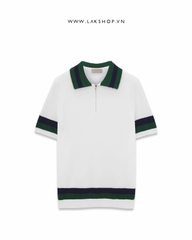 Áo White Stripe Neck Knit Polo