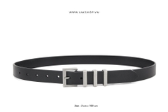 Black Leather Square 3 Striped Metal Belt 3cm