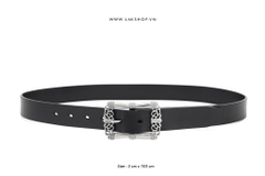 Black Leather Square Baroque Belt (3cm)
