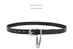 Thắt Lưng Black Leather Square with Chain Belt (2.5cm)