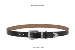Black Leather Brocade Silver Belt 3cm