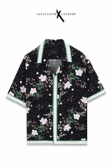Lak Studios Flower Black/ Green Short Sleeve Shirt cx5