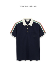 GG Web-Stripe Cotton Polo Shirt in Blue