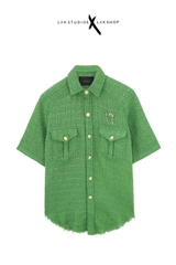 Áo Lak Studios Luck Green Tweed Short Sleeve Shirt cx3