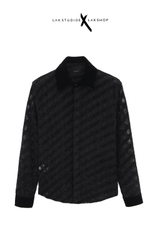 Áo Lak Studios Black Velvet Stripe Mesh Fur Shirt