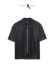 Áo Lak Studios Light Black Faux Leather Zipper Boxy Shirts