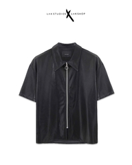 Lak Studios Light Black Faux Leather Zipper Boxy Shirts