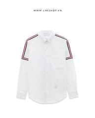 T.B White Oxford Seamed Elastic Stripe Classic Shirt