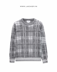 T.B Grey Mohair Check 4-Bar Crew Neck Sweater cs1