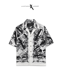 Áo Lak Studios Black Baroque Print Silk Shirt