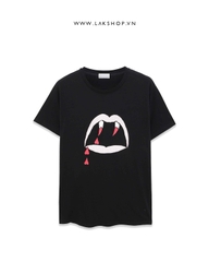 SL Black Vampire Lips Printed Cotton Tshirt