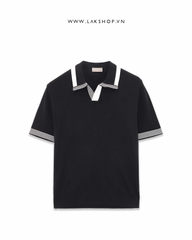 Áo Black Knit V-Neck Polo Shirt