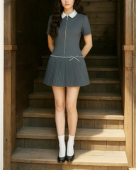 Đầm Phối Xếp Ly CK màu Xám