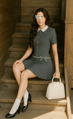 Đầm Phối Xếp Ly CK màu Xám