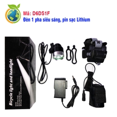 Đèn xe đạp, đèn 1 pha siêu sáng D6DS1F, PIN lithium cao cấp, lắp phía trước tay lái