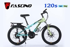 Xe Đạp Địa Hình FASCINO 120s: Khung thép, Phuộc nhún, Bộ truyền động SHIMING 21 tốc độ, Phanh đĩa, Vành nhôm, Lốp 20x2.125. Tuyệt đẹp phù hợp học sinh cấp 1