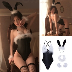 Đồ ngủ Cosplay tai thỏ bodysuit ngực ren xuyên thấu