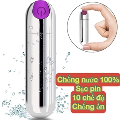 Trứng rung hình viên đạn bạc sạc Pin 10 chế độ rung Roselex