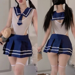 Đồ ngủ Cosplay học sinh cà vạt áo khoét bụng chân váy