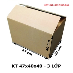 KT: 47 x 40 x 40 cm, 3 lớp, Sóng A, Giấy KPP.