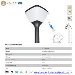 Đầu Đèn LED Sân Vườn Công Viên Năng Lượng Mặt Trời ZG-TYD2508 20W ZALAA cho cột cao 2-4m