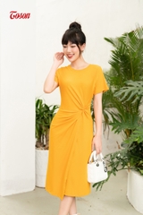 DP001V83 - Đầm cotton vàng honey, tay cộc xoắn eo lệch Limitted..