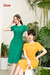 DP001V83 - Đầm cotton vàng honey, tay cộc xoắn eo lệch Limitted..