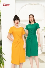 DP001V83 - Đầm cotton vàng honey, tay cộc xoắn eo lệch Limitted..