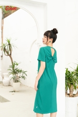 DP006Y63 - Đầm suông cotton xanh bạc hà, thân sau cách điệu xoắn nơ..