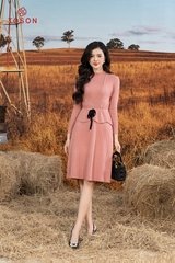BL001P33F - Set len hồng đỗ: áo yếm eo buộc nơ  + Đầm..