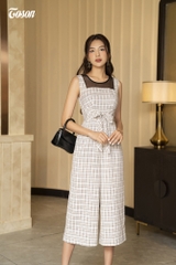 52009K03 - Jumpsuit kẻ thô đũi, cổ phối ren, eo thắt nơ cách điệu.......