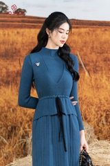 BL001X33F - Set len xanh : áo yếm eo buộc nơ  + Đầm..