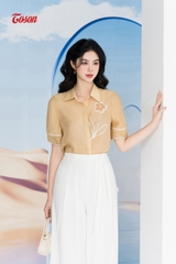 24013W83 - Quần culottes linen trắng xếp ly, cạp cách điệu nơ đai Limitted.