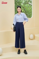 24014T63 - Quần culottes bò giấy xanh than, ống bấu mí Limitted.