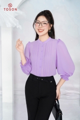 11016T14 - Áo chiffon tím cổ tàu tay nhún bèo (sxtn)